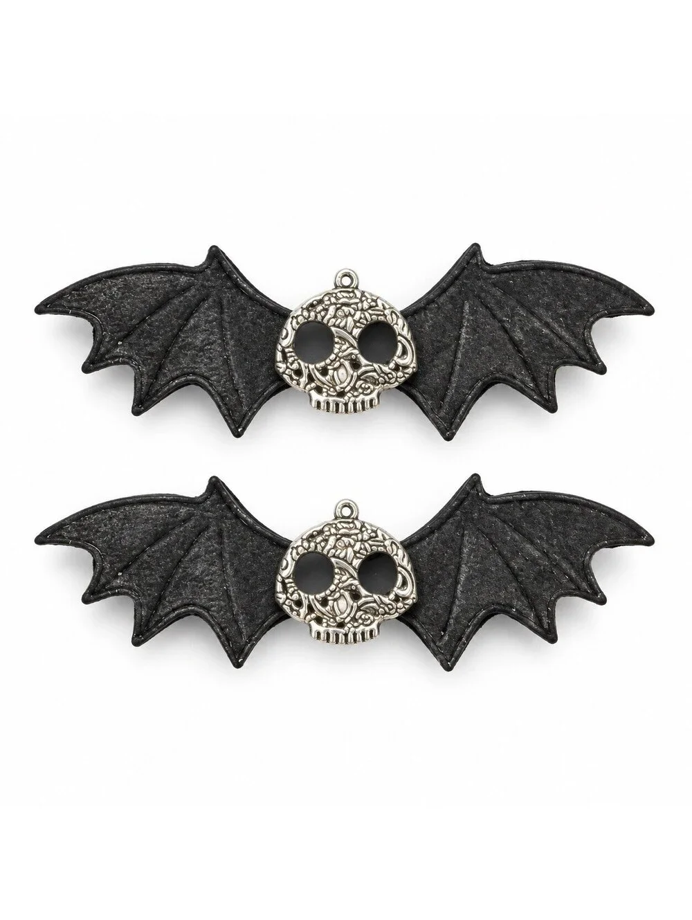 Handmade Gothic Bat Wing Skull Hair Clips Set of 2 Black Halloween Punk